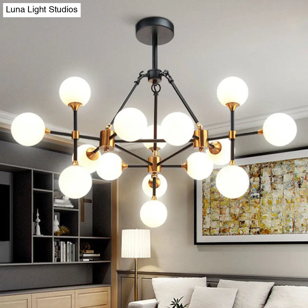 Modern 3D Opal Glass Chandelier With Black And Brass Finish