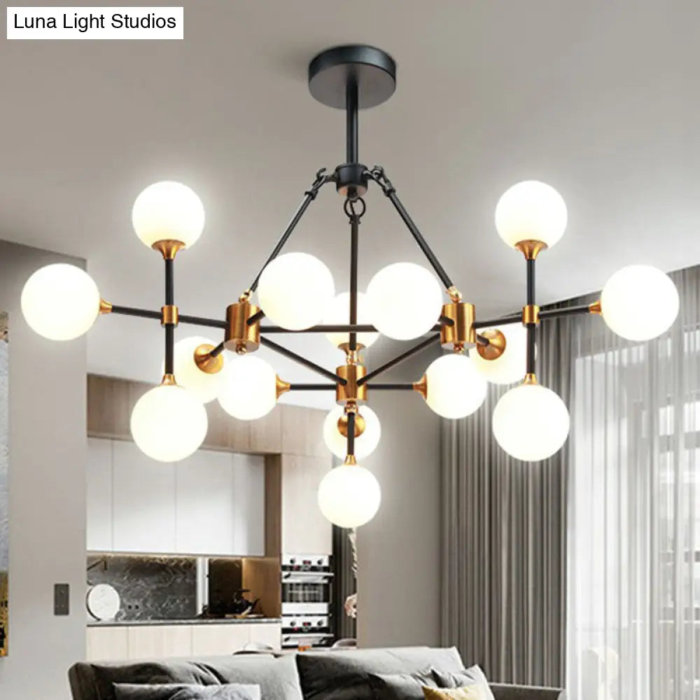 Modern 3D Opal Glass Chandelier With Black And Brass Finish