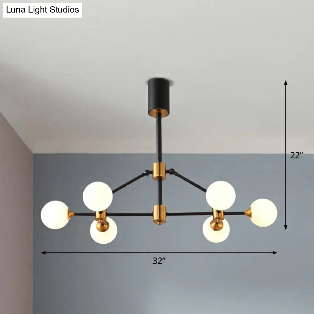 Modern 3D Opal Glass Chandelier With Black And Brass Finish