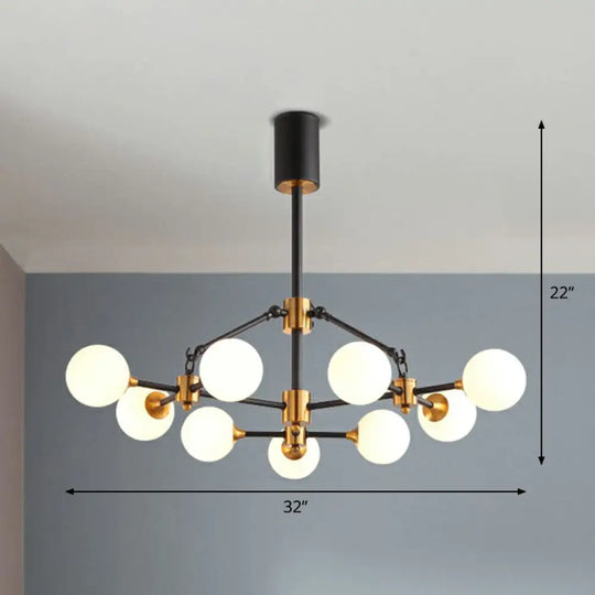 Modern 3D Opal Glass Chandelier With Black And Brass Finish 9 /