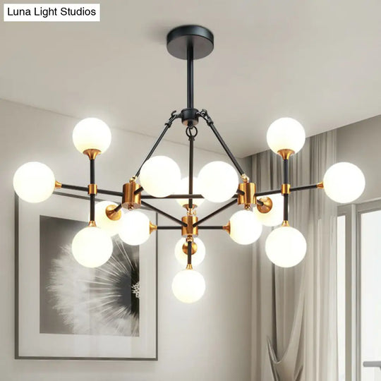 Modern 3D Opal Glass Chandelier With Black And Brass Finish