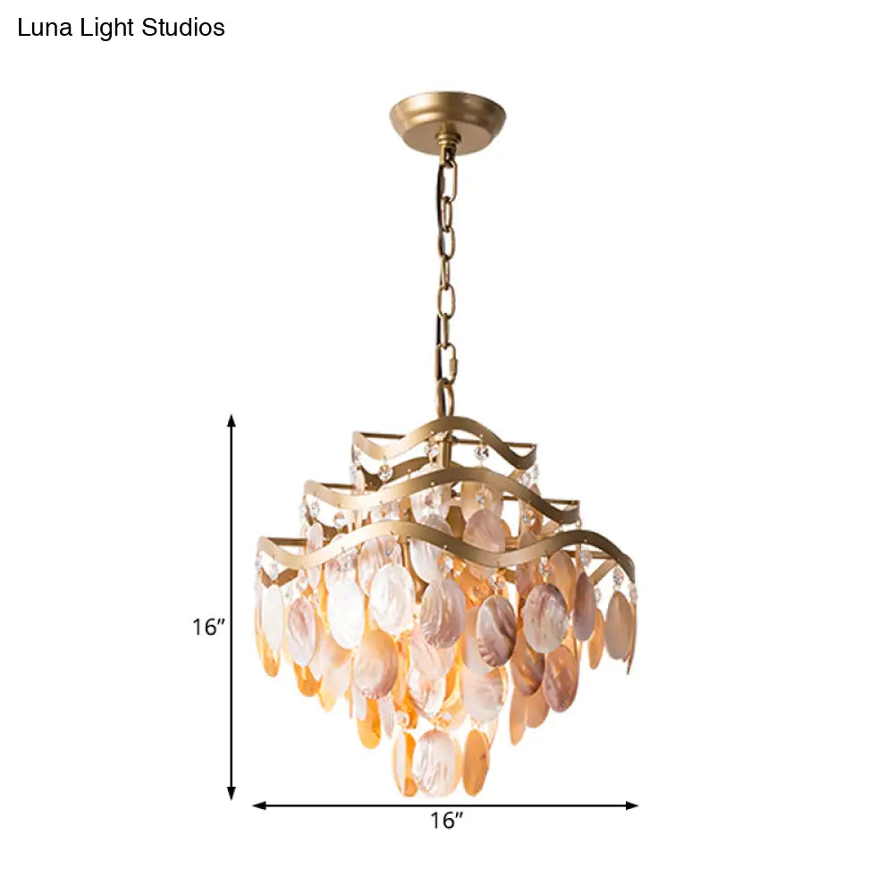 Modern 4-Head Beige Shell Ceiling Pendant Light For Living Room