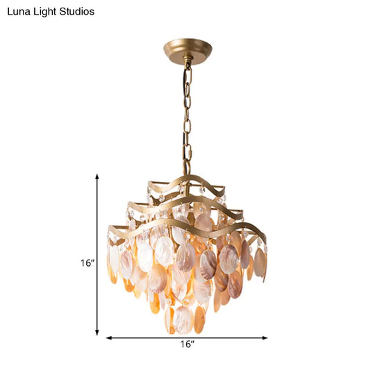 Modern 4-Head Beige Shell Ceiling Pendant Light For Living Room