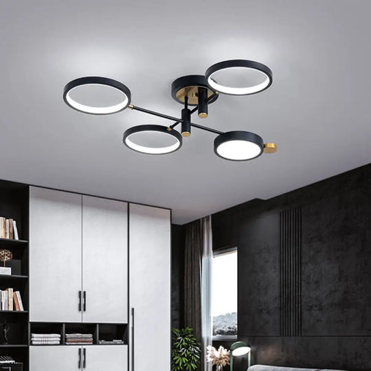 Modern 4 - Head Black/Gold Led Semi - Flush Ceiling Light In Warm/White/3 Color Options Black /