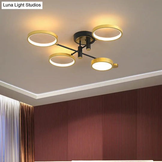 Modern 4-Head Black/Gold Led Semi-Flush Ceiling Light In Warm/White/3 Color Options Gold / Warm