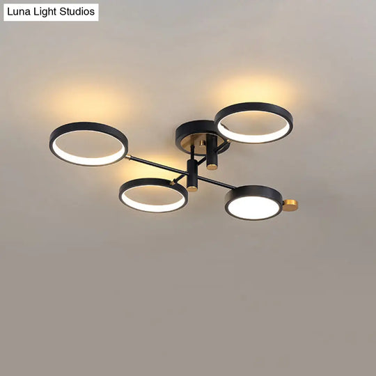 Modern 4 - Head Black/Gold Led Semi - Flush Ceiling Light In Warm/White/3 Color Options