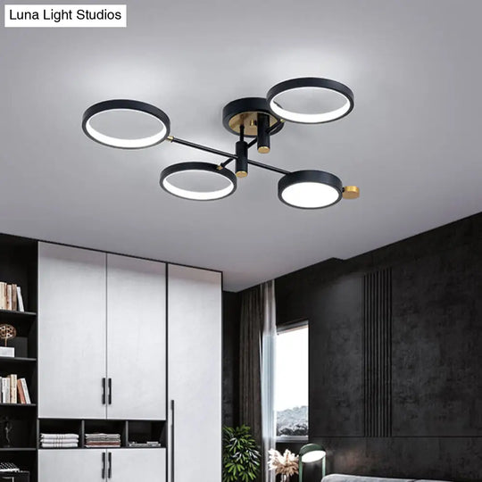 Modern 4-Head Black/Gold Led Semi-Flush Ceiling Light In Warm/White/3 Color Options Black / White