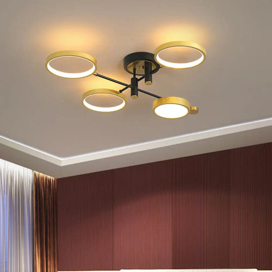 Modern 4 - Head Black/Gold Led Semi - Flush Ceiling Light In Warm/White/3 Color Options Gold / Warm