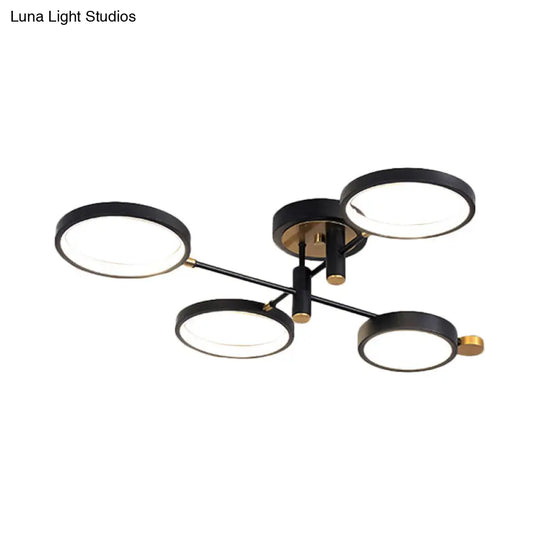 Modern 4-Head Black/Gold Led Semi-Flush Ceiling Light In Warm/White/3 Color Options