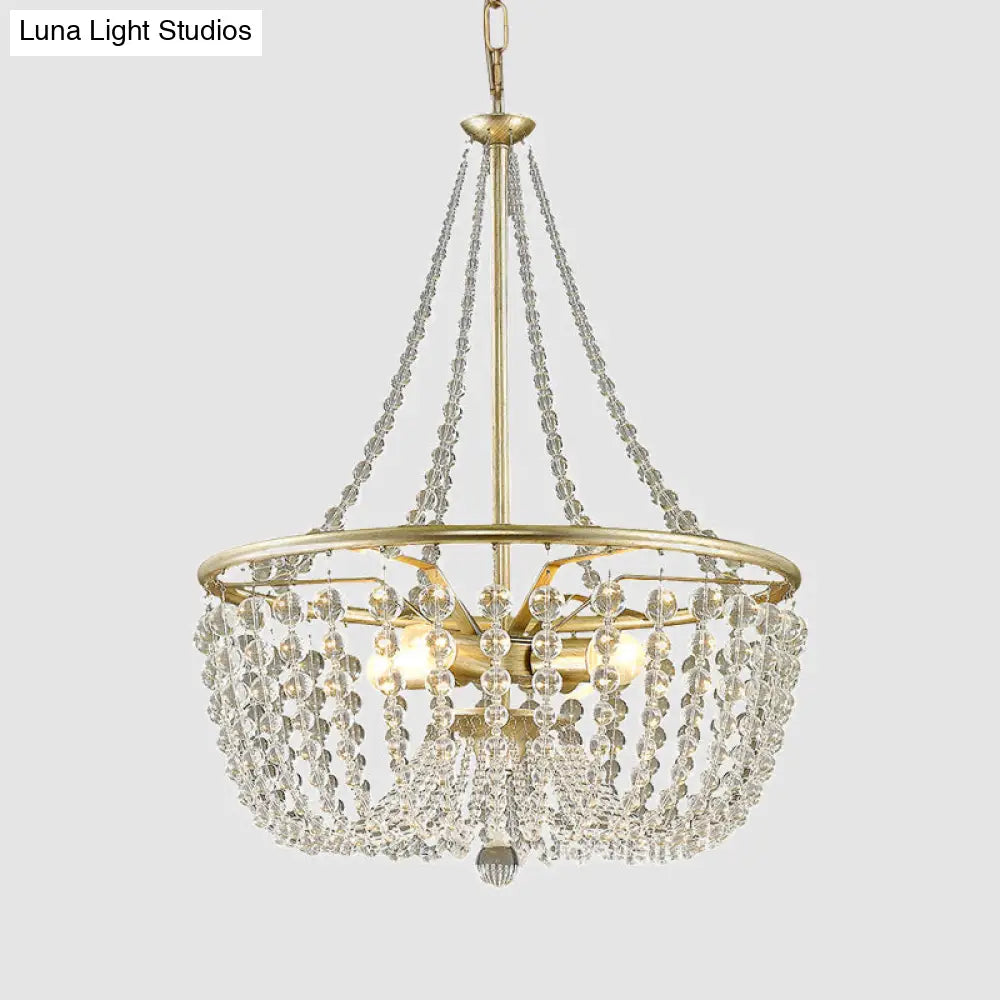 Modern 4-Head Ceiling Chandelier In Gold With Crystal Shade For Living Room