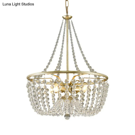 Modern 4 Head Ceiling Chandelier With Crystal Shade In Gold: Ideal Living Room Hanging Light Kit