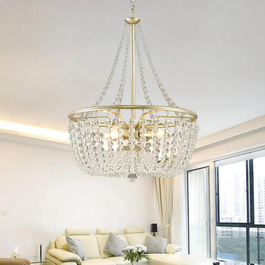 Modern 4-Head Ceiling Chandelier In Gold With Crystal Shade For Living Room