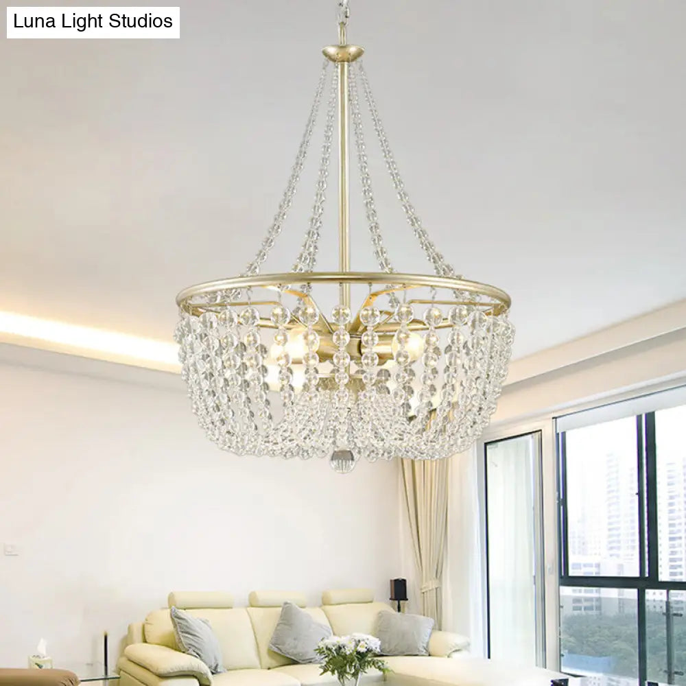 Modern 4 Head Ceiling Chandelier With Crystal Shade In Gold: Ideal Living Room Hanging Light Kit