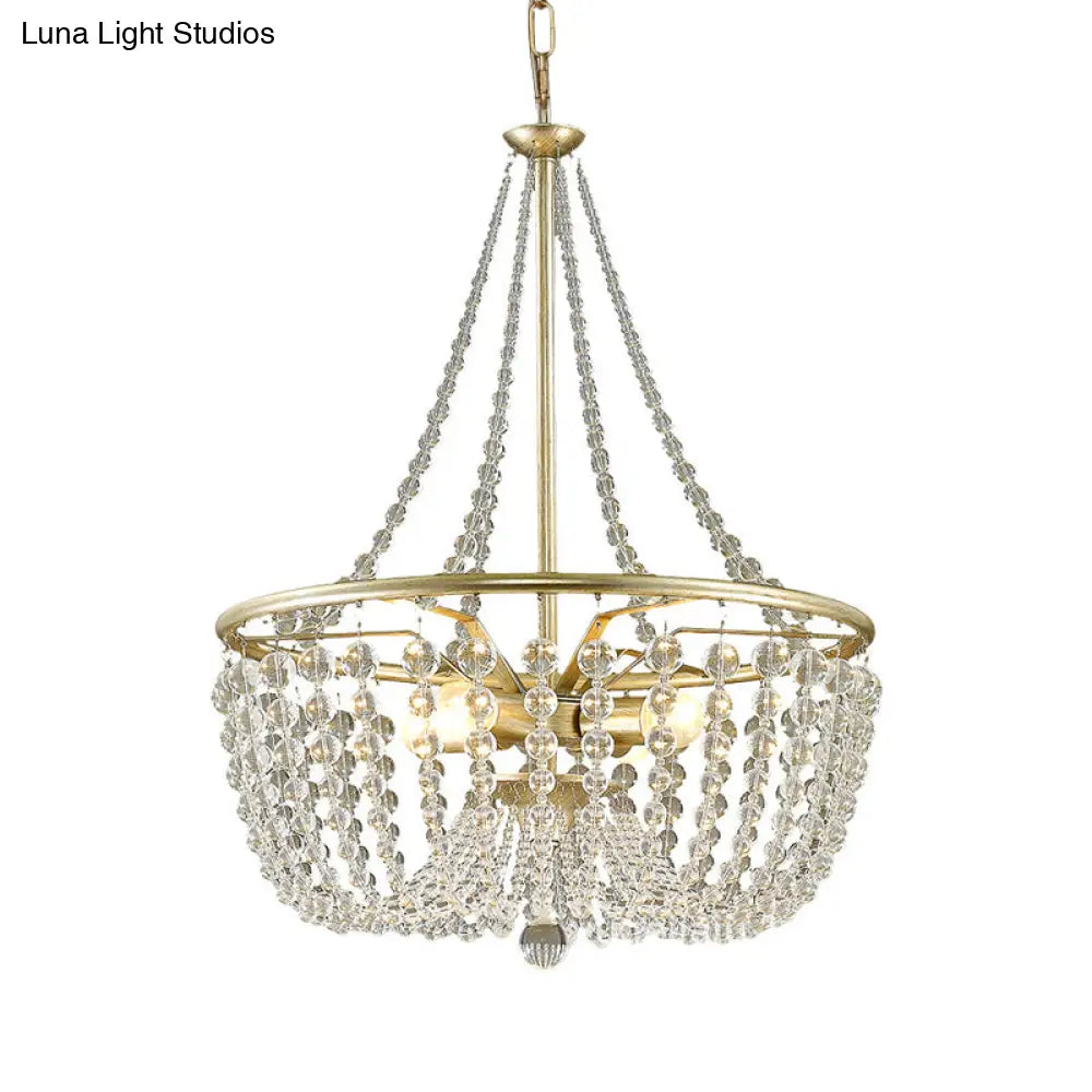 Modern 4-Head Ceiling Chandelier In Gold With Crystal Shade For Living Room