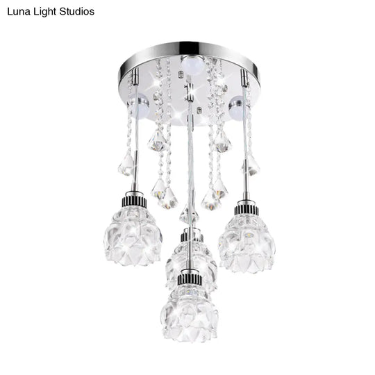 Modern 4-Head Crystal Shade Flower Ceiling Light Fixture - Chrome Finish Multi-Pendant