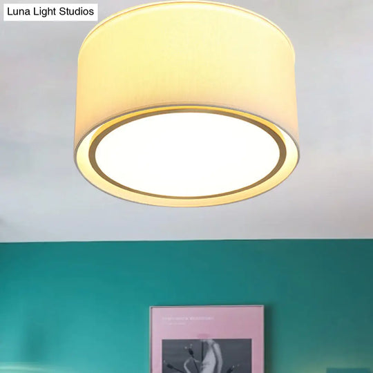 Modern 4-Light 2-Shade Fabric Drum Flush Mount Ceiling Fixture For Bedroom In White
