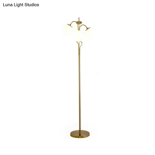 Modern 4-Light Gold Finish Floor Lamp With White Glass Stand For Living Room