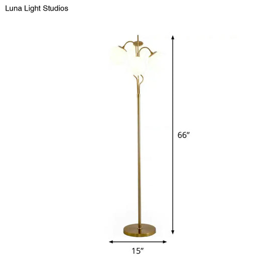 Modern 4-Light Gold Finish Floor Lamp With White Glass Stand For Living Room