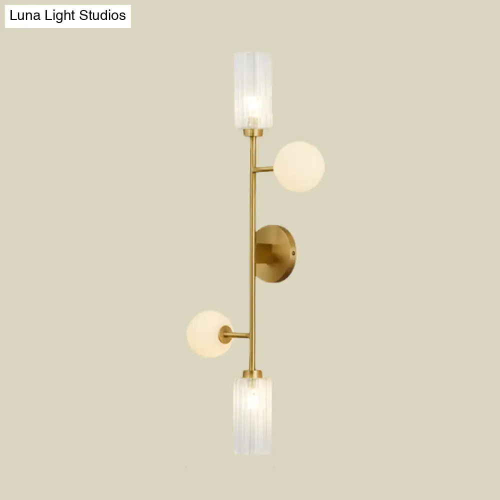 Modern 4-Light Gold Metal Pencil Arm Wall Lamp With Glass Shades