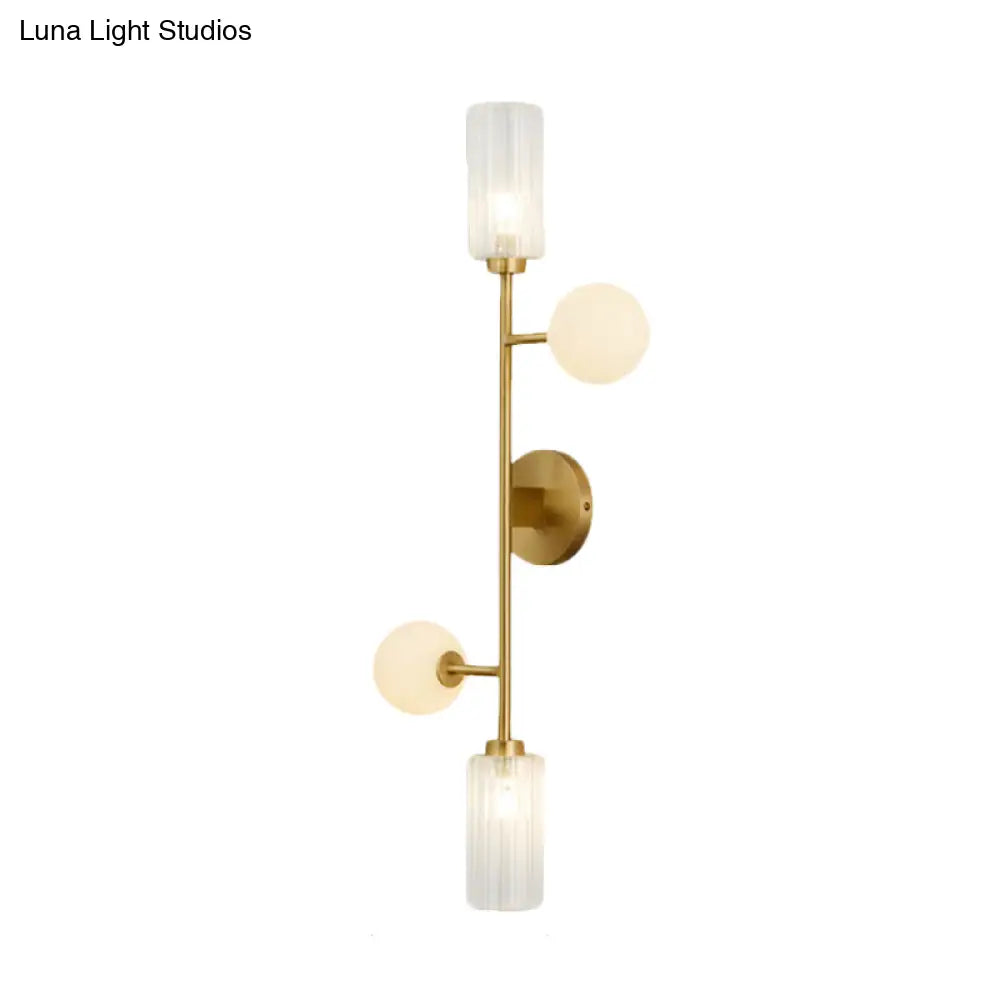 Modern 4-Light Gold Metal Pencil Arm Wall Lamp With Glass Shades