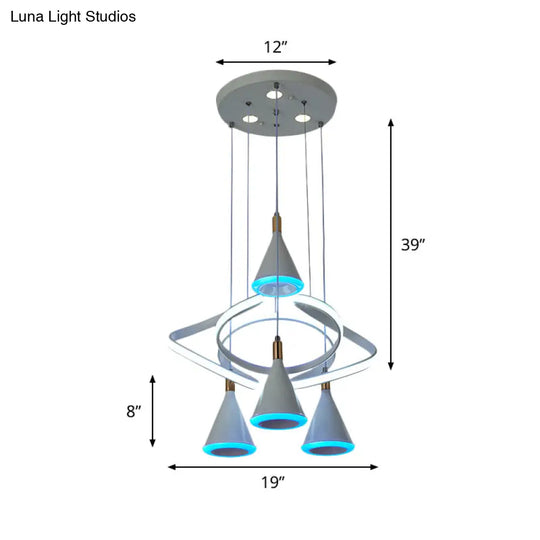 Modern Grey Led Pendant Lamp - Cone Acrylic Hanging Light With 4-Light Strip Beam