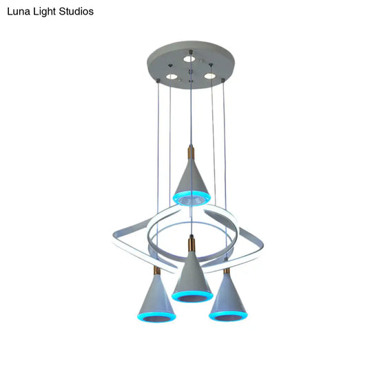 Modern Grey Led Pendant Lamp - Cone Acrylic Hanging Light With 4-Light Strip Beam