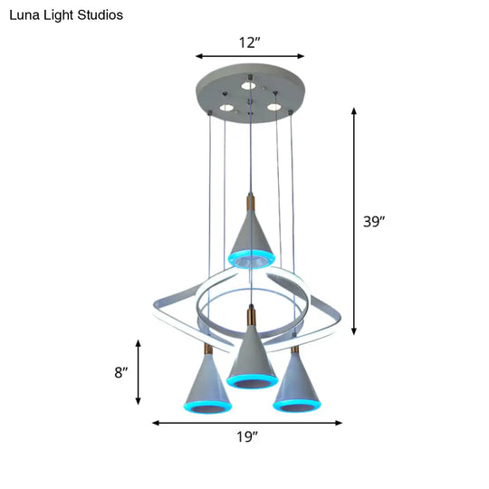 Modern 4-Light Grey Led Cone Acrylic Pendant Lamp With Strip Beam