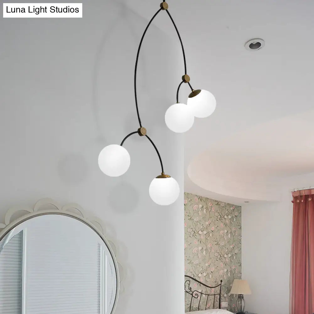 Modern 4-Light Study Room Ceiling Chandelier With White/Clear Glass Global Shade