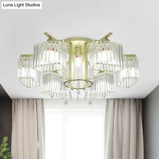 Modern 5/7 Bulb Ceiling Light With Clear Crystal Block Shade - Perfect For Bedrooms! 7 /