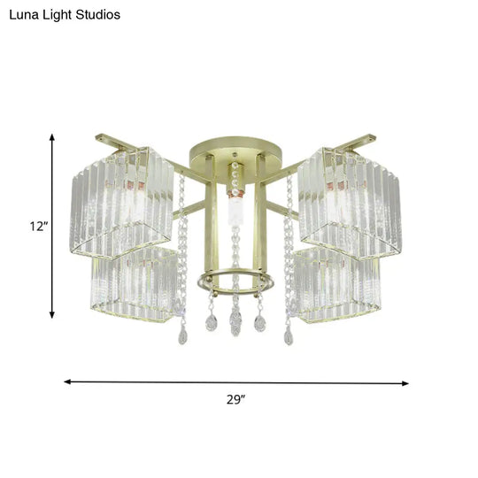 Modern 5/7 Bulb Ceiling Light With Clear Crystal Block Shade - Perfect For Bedrooms!