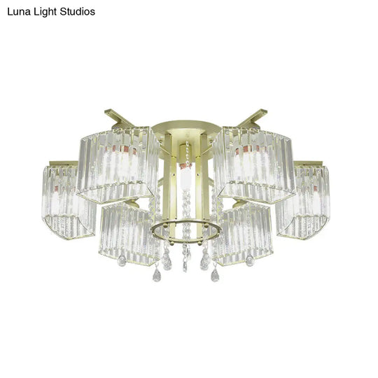 Modern 5/7 Bulb Ceiling Light With Clear Crystal Block Shade - Perfect For Bedrooms!