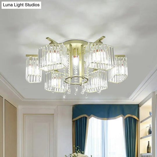 Modern 5/7 Bulb Ceiling Light With Clear Crystal Block Shade - Perfect For Bedrooms!