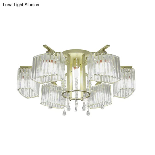 Modern 5/7 Bulb Ceiling Light With Clear Crystal Block Shade - Perfect For Bedrooms!