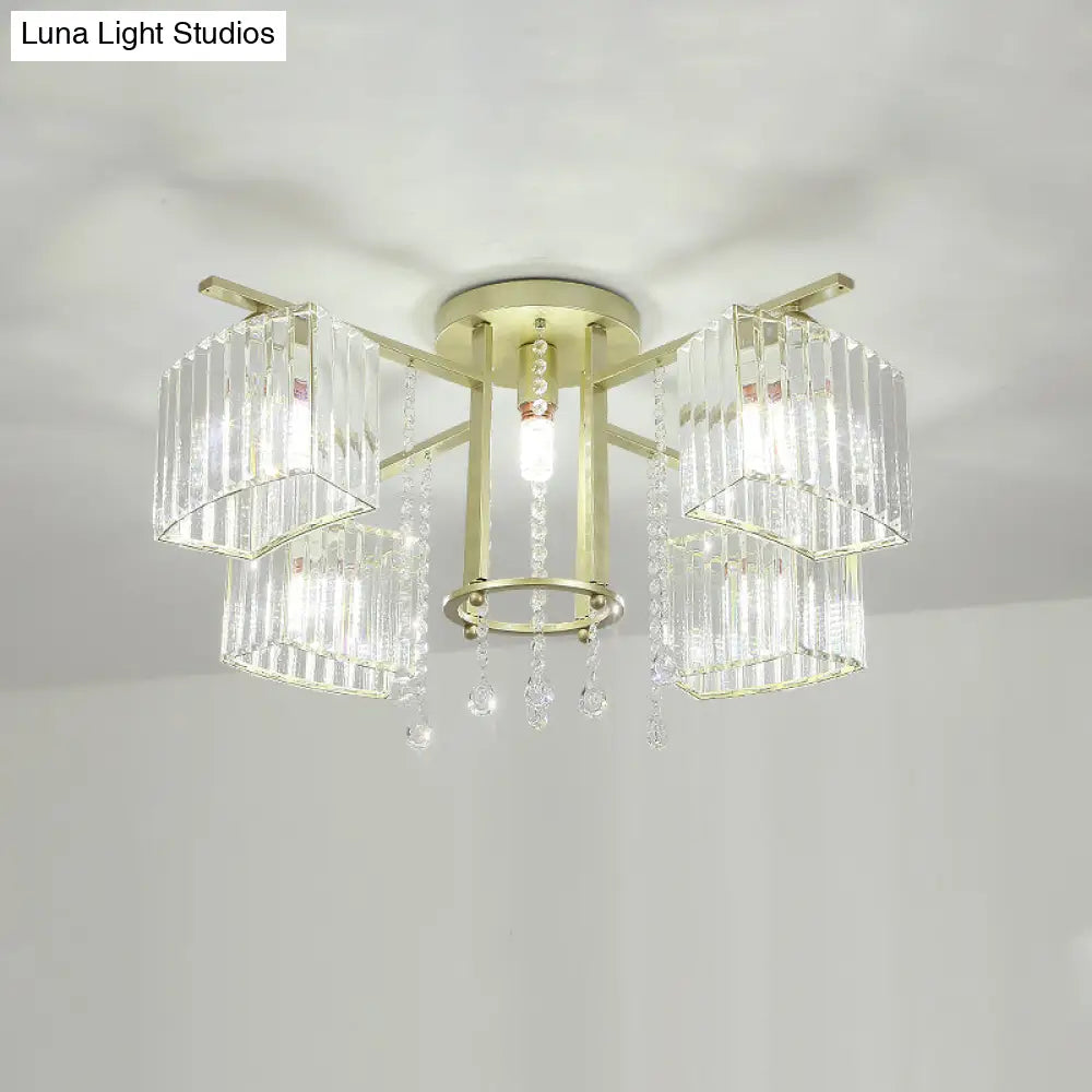 Modern 5/7 Bulb Ceiling Light With Clear Crystal Block Shade - Perfect For Bedrooms!