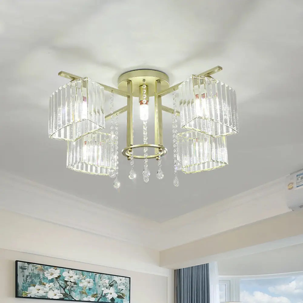 Modern 5/7 Bulb Ceiling Light With Clear Crystal Block Shade - Perfect For Bedrooms! 5 /