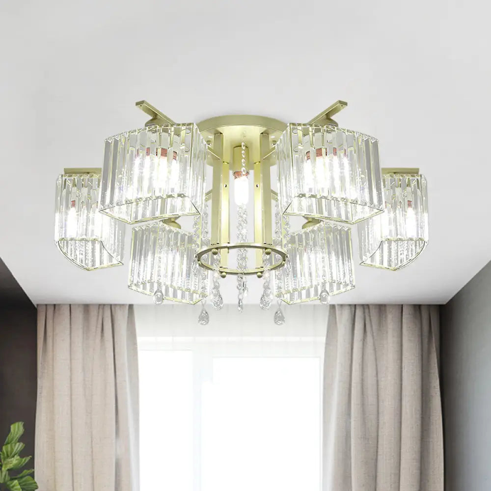 Modern 5/7 Bulb Ceiling Light With Clear Crystal Block Shade - Perfect For Bedrooms! 7 /