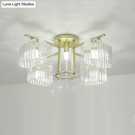 Modern 5/7 Bulb Ceiling Light With Clear Crystal Block Shade - Perfect For Bedrooms!