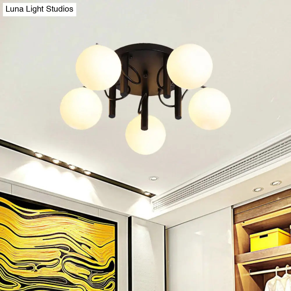 Modern 5 Bulb Cream Glass Flushmount Ceiling Light - White/Black Global Semi Flush