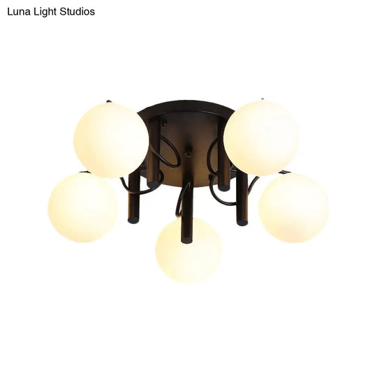 Modern 5 Bulb Cream Glass Flushmount Ceiling Light - White/Black Global Semi Flush