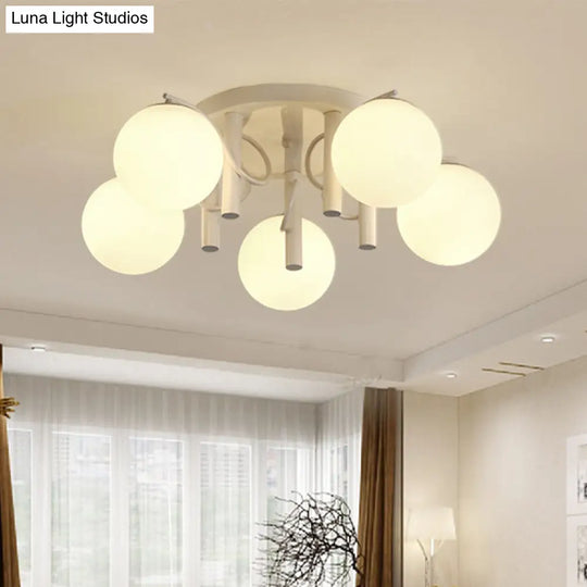 Modern 5 Bulb Cream Glass Flushmount Ceiling Light - White/Black Global Semi Flush