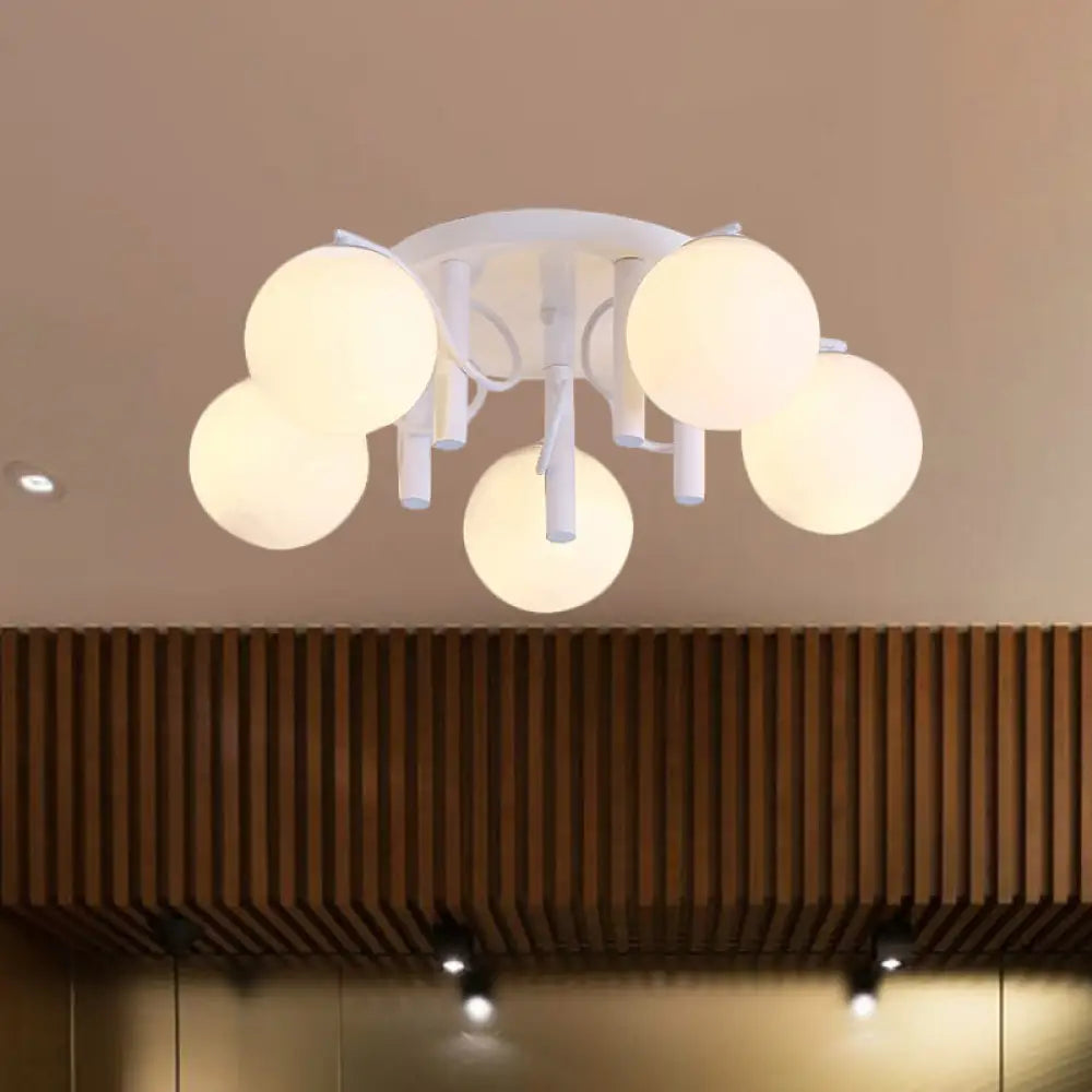 Modern 5 Bulb Cream Glass Flushmount Ceiling Light - White/Black Global Semi Flush White