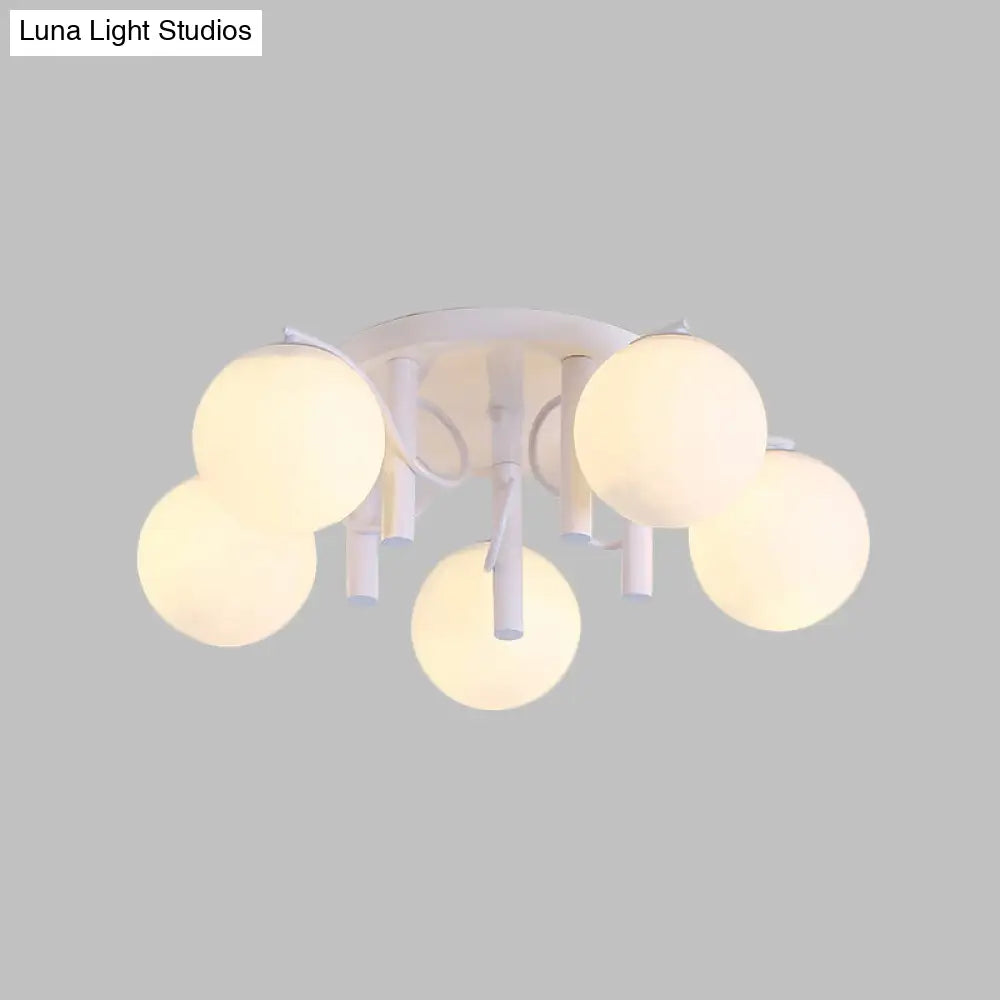 Modern 5 Bulb Cream Glass Flushmount Ceiling Light - White/Black Global Semi Flush