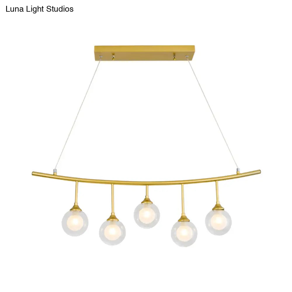 Modern 5-Bulb Gold Island Pendant Light With Clear Glass Shade