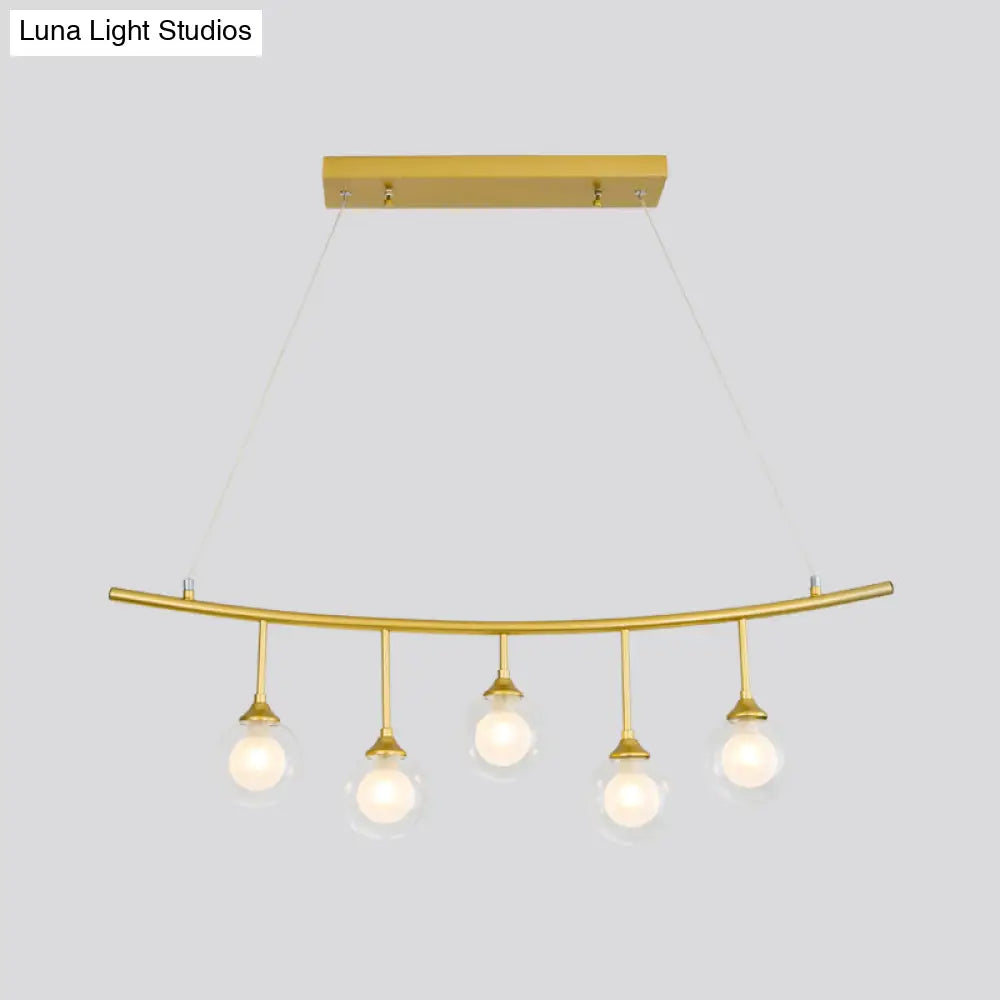 Modern 5-Bulb Gold Island Pendant Light With Clear Glass Shade