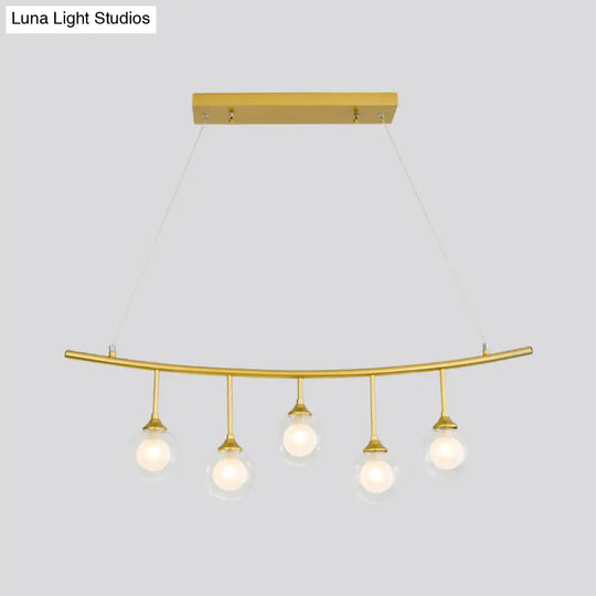 Modern 5-Bulb Gold Island Pendant Light With Clear Glass Shade