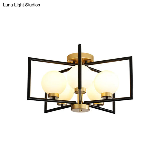 Modern 5-Head Black And Gold Flush Mount Lighting For Living Room