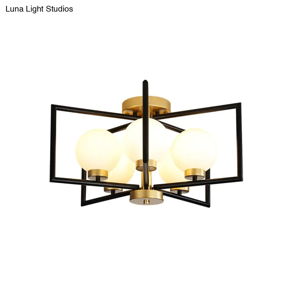 Modern 5-Head Black And Gold Flush Mount Lighting For Living Room