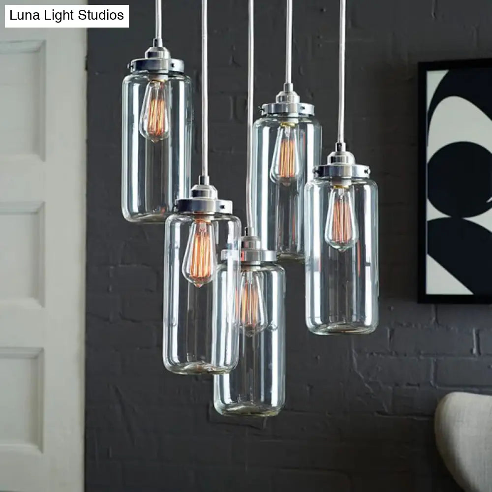 Modern 5-Light Multi-Pendant Clear Glass Hanging Lamp For Foyer
