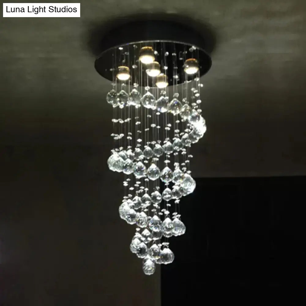 Modern 5-Light Crystal Ceiling Lamp In Stainless Steel For Bedroom
