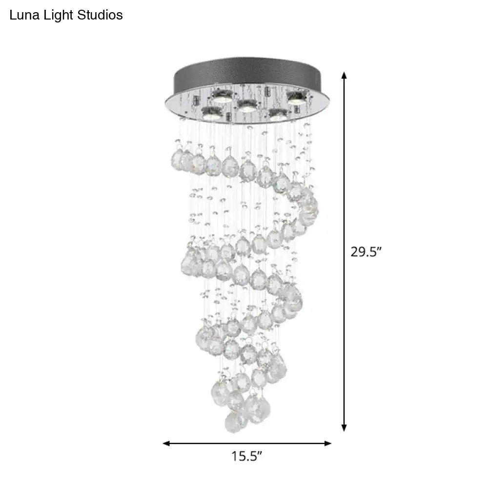 Modern 5-Light Crystal Ceiling Lamp In Stainless Steel For Bedroom